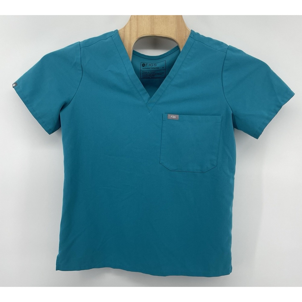 FIGS Scrub Top Women Med Teal Blue V-Neck Single Pocket FW1000 Technical Medical